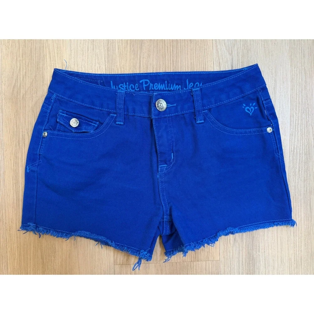 2x Justice Premium Cutoff Jean‎ Shorts Red and Blue size 14R